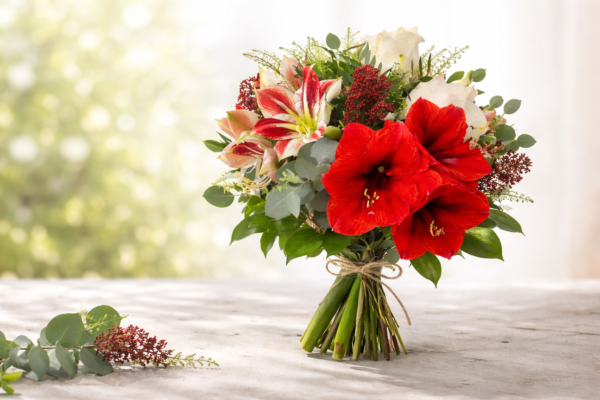 Amaryllisbukett med tre amaryllis